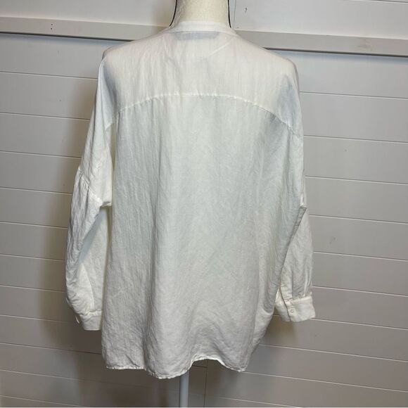 Zara White Button-Up Linen Blouse Size Small - Picture 3 of 14